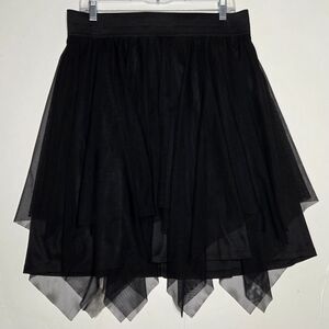 Torrid 0 Black Tulle Mesh Skater Skirt Asymmetrical Fairy Tutu Goth Grunge Large